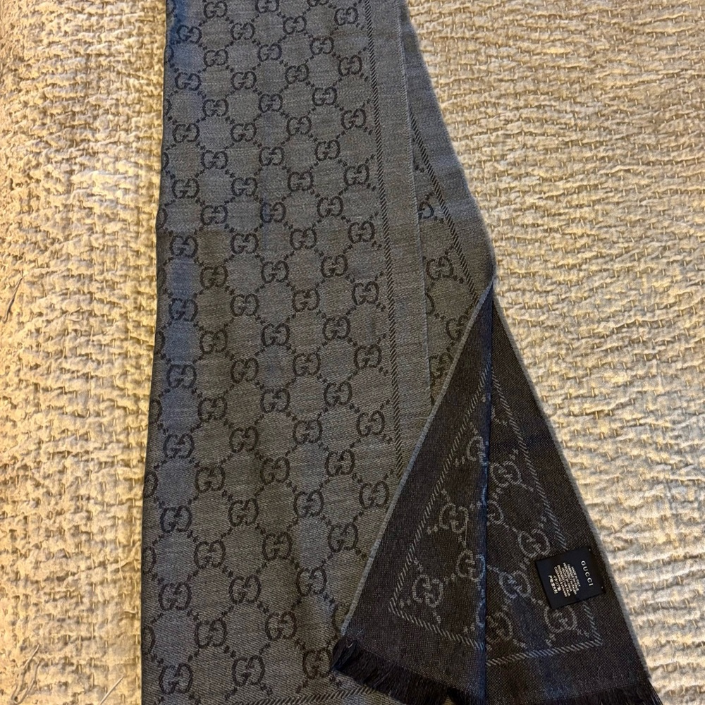 Gucci Gray Monogram Scarf Luxurious Accessory